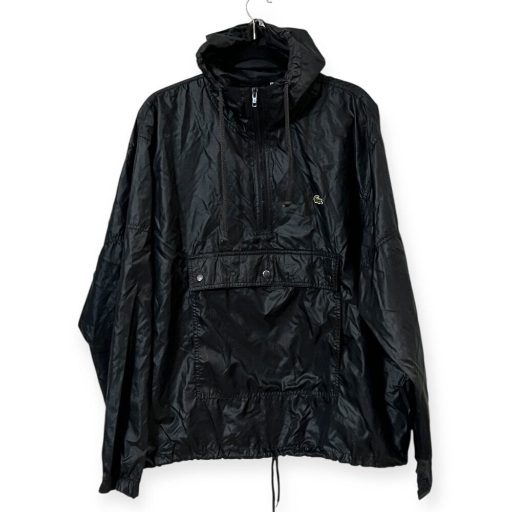 Vintage Izod Lacoste Black Anorak Windbreaker Jacket Hooded Size L Lightweight